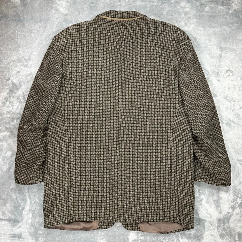 Hugo Boss Poseidon Blazer Mens 46R Brown Green Wool Micro Check Sport Coat